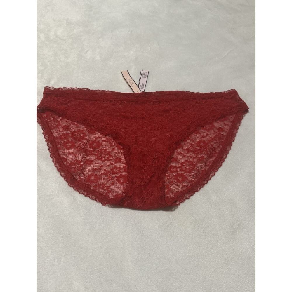 Victoria's Secret Lace Bikini Panty Red Floral Sheer Size XL NWT
